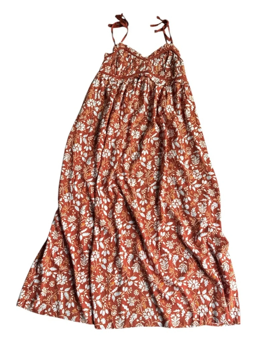 Band of The Free Sweetheart Neck Midi Floral Dress Spaghetti Straps Tangerine S